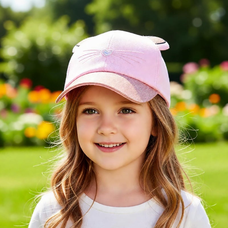 Dot Kids Cat Ear Baseball Cap Girls Cute Kitty Adjustable Snapback Trucker Hat for Summer Sport Travel Hiking 2-15Y - Image 2